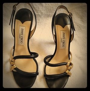 Jimmy choo black and gold slingback heels